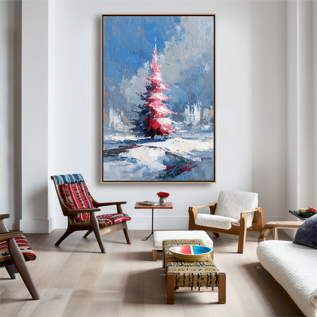 artextured – Crimson Christmas Tree | Textured Holiday Oil Painting