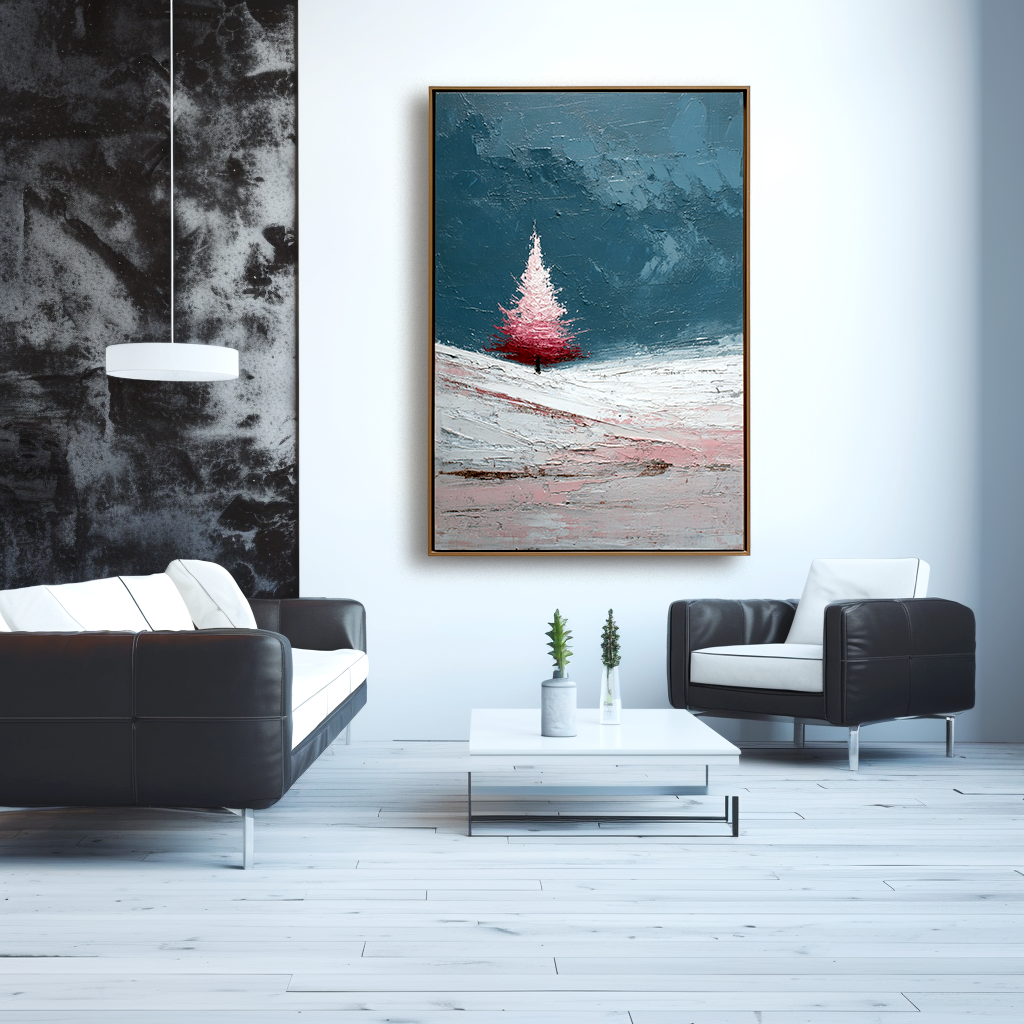 artextured – Blush Christmas Tree | Minimalist Winter Textured Oil Painting