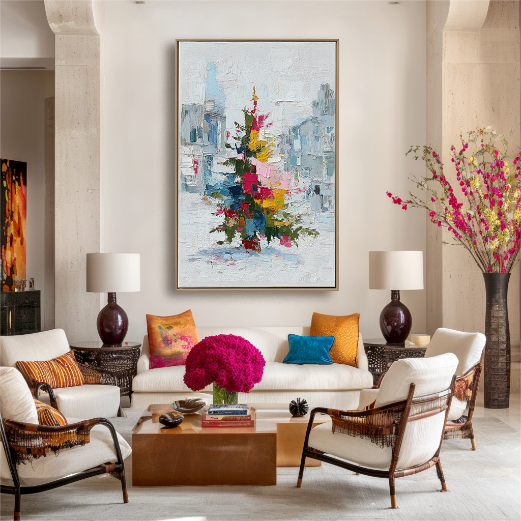 artextured – Color Symphony Christmas Tree | Abstract Textured Holiday Oil Painting