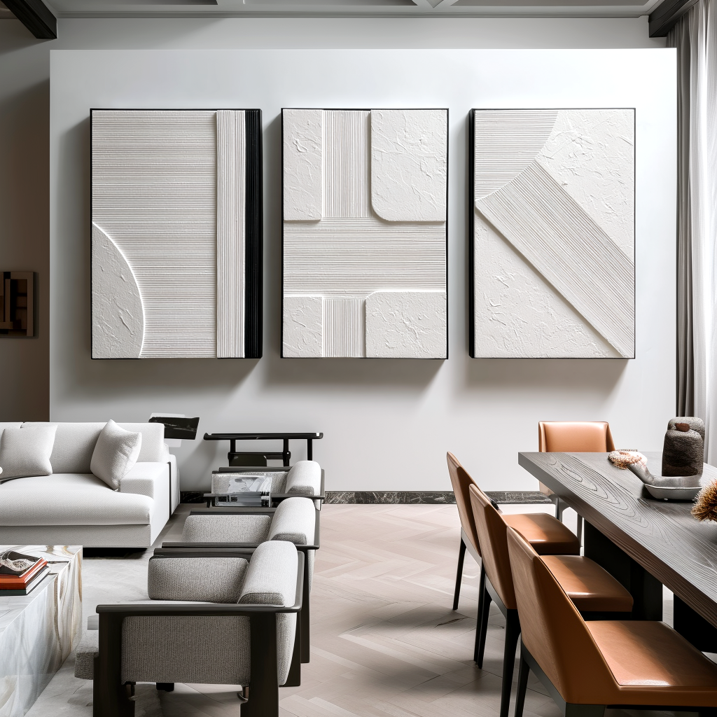 Architectural Ivory Trio – Textured Minimalist Wall Art Set of 3#WP251190