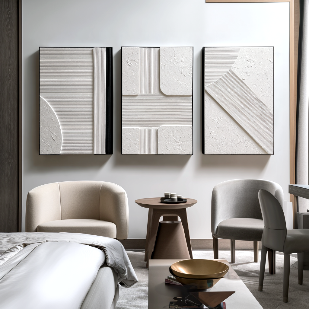 Architectural Ivory Trio – Textured Minimalist Wall Art Set of 3#WP251190