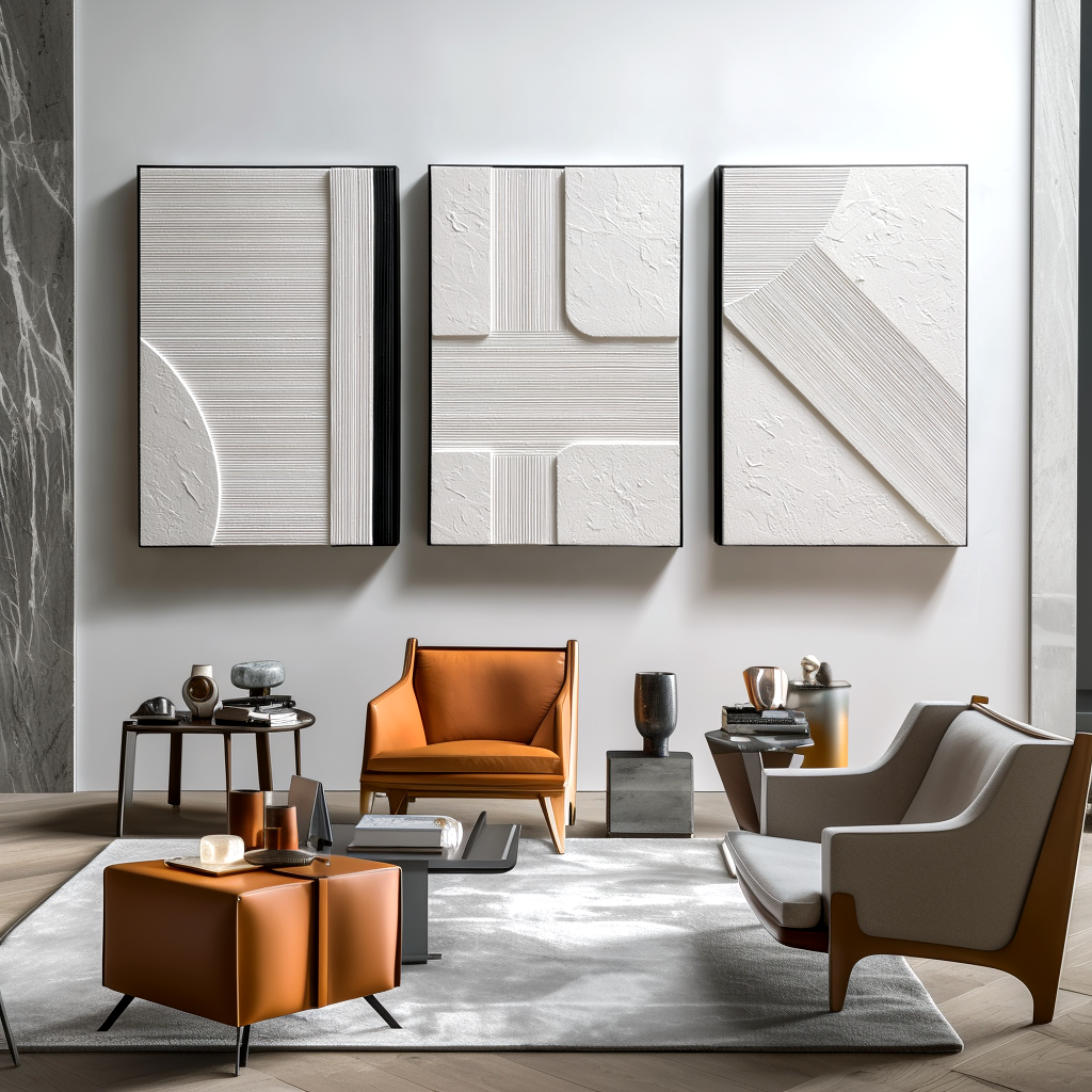 Architectural Ivory Trio – Textured Minimalist Wall Art Set of 3#WP251190