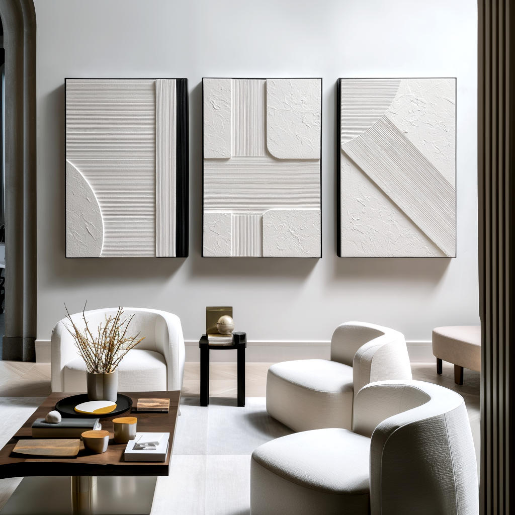 Architectural Ivory Trio – Textured Minimalist Wall Art Set of 3#WP251190