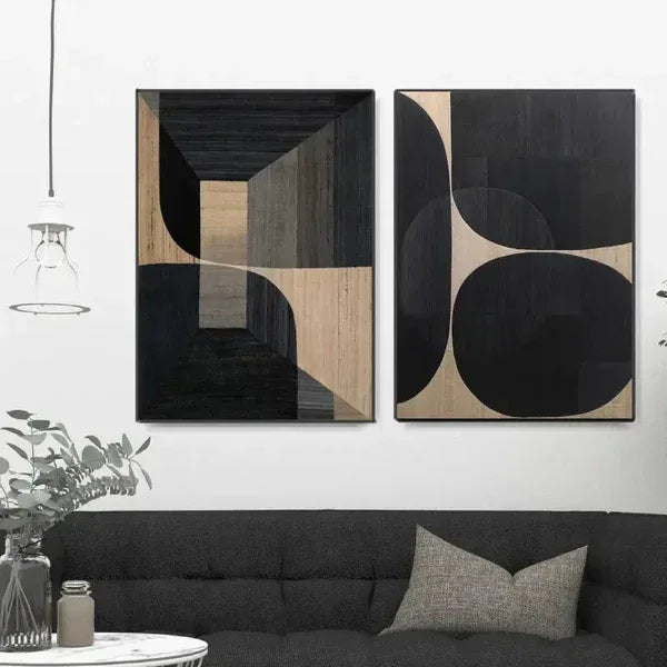Wabi-Sabi Elegance Set of 2-Modern Minimalist Black Brown Geometric Abstract Wall Art - artextured