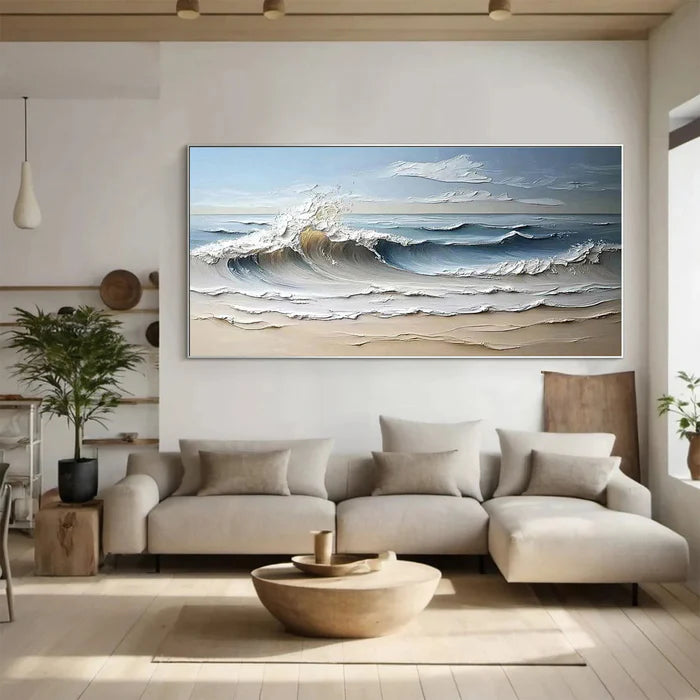 Waves of Serenity - Hand-Painted Textured Seascape Oil Painting