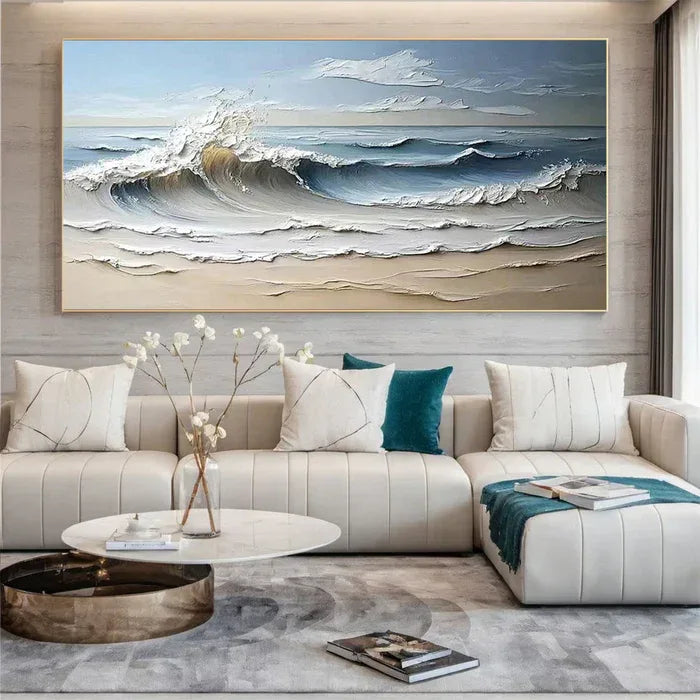 Waves of Serenity - Hand-Painted Textured Seascape Oil Painting - artextured