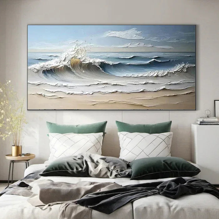 Waves of Serenity - Hand-Painted Textured Seascape Oil Painting - artextured
