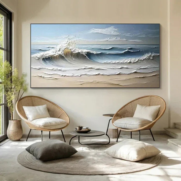Waves of Serenity - Hand-Painted Textured Seascape Oil Painting - artextured