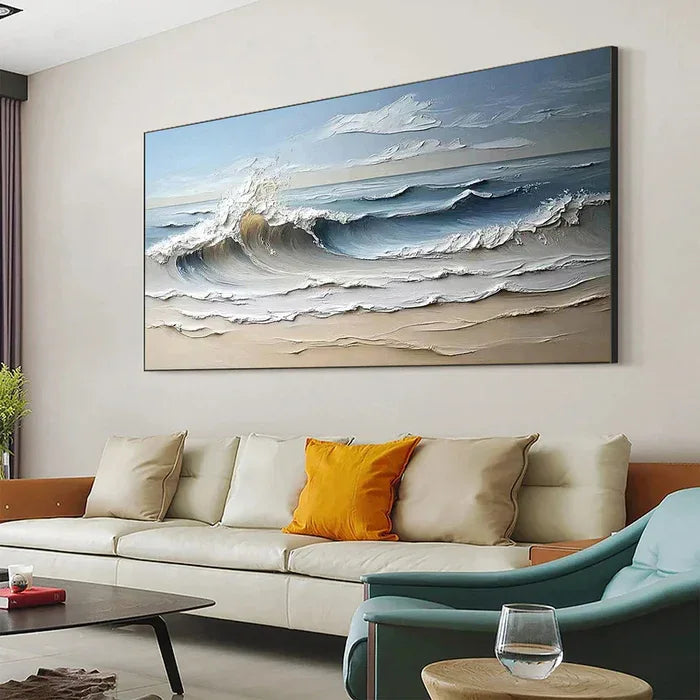 Waves of Serenity - Hand-Painted Textured Seascape Oil Painting - artextured