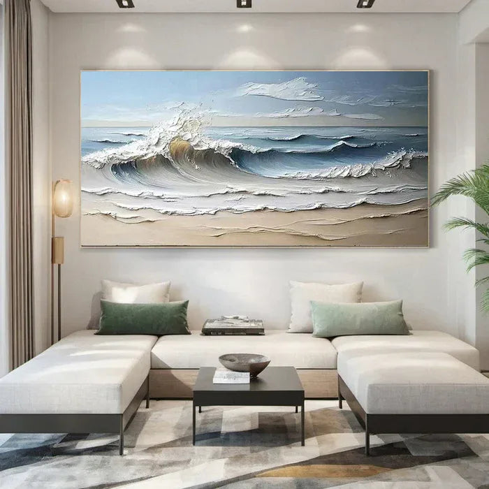 Waves of Serenity - Hand-Painted Textured Seascape Oil Painting - artextured