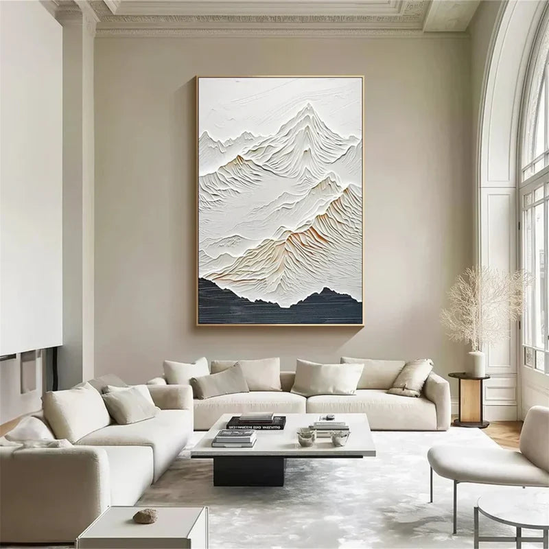 whispered peaks textured minimalist mountain abstract wall art