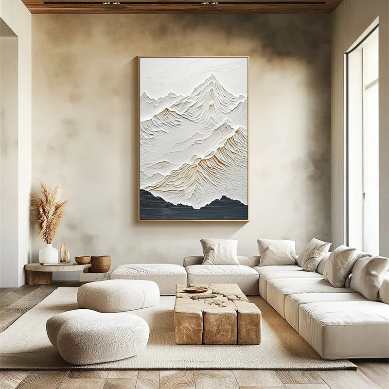 whispered peaks textured minimalist mountain abstract wall art