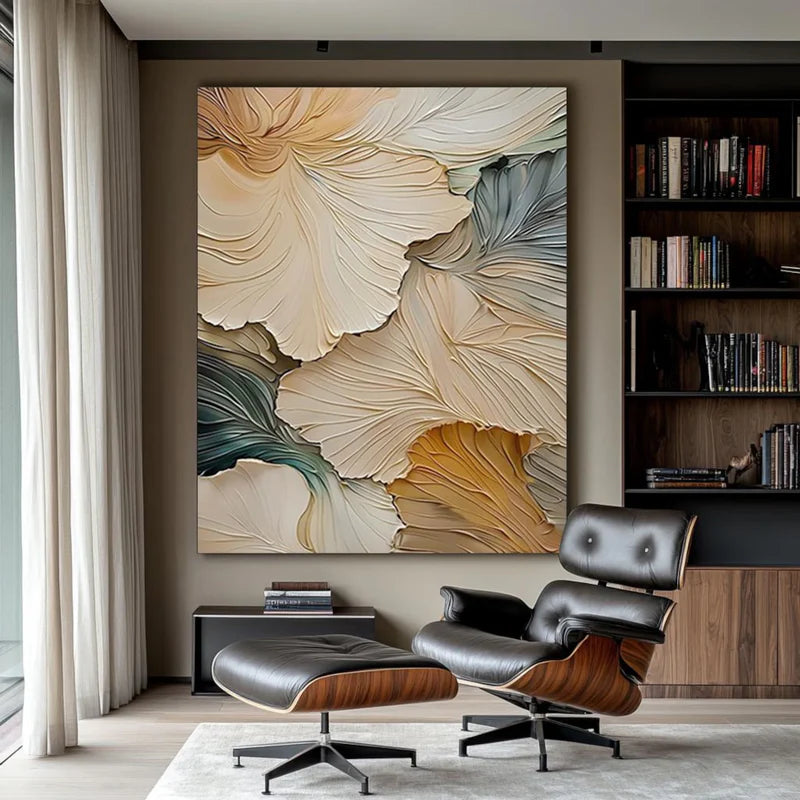 Whispering Petal Layers-Interior Design Hand drawn Thick Coating 3D Petal Texture Wall Art