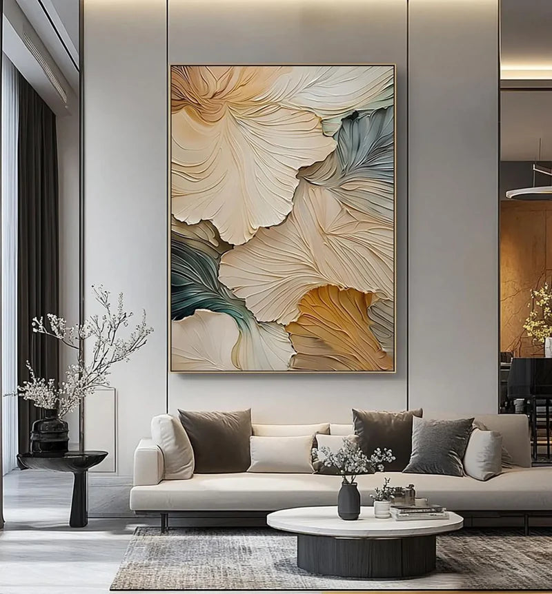 Whispering Petal Layers-Interior Design Hand drawn Thick Coating 3D Petal Texture Wall Art