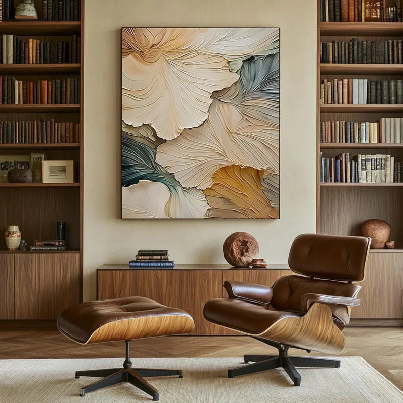 Whispering Petal Layers-Interior Design Hand drawn Thick Coating 3D Petal Texture Wall Art