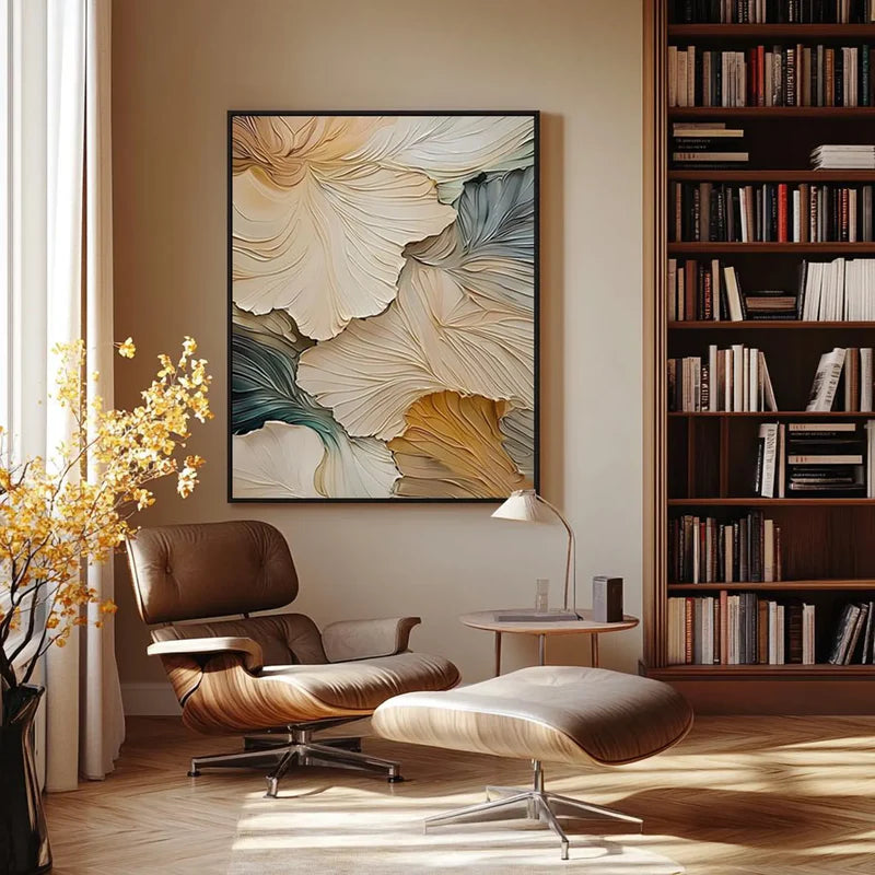 Whispering Petal Layers-Interior Design Hand drawn Thick Coating 3D Petal Texture Wall Art