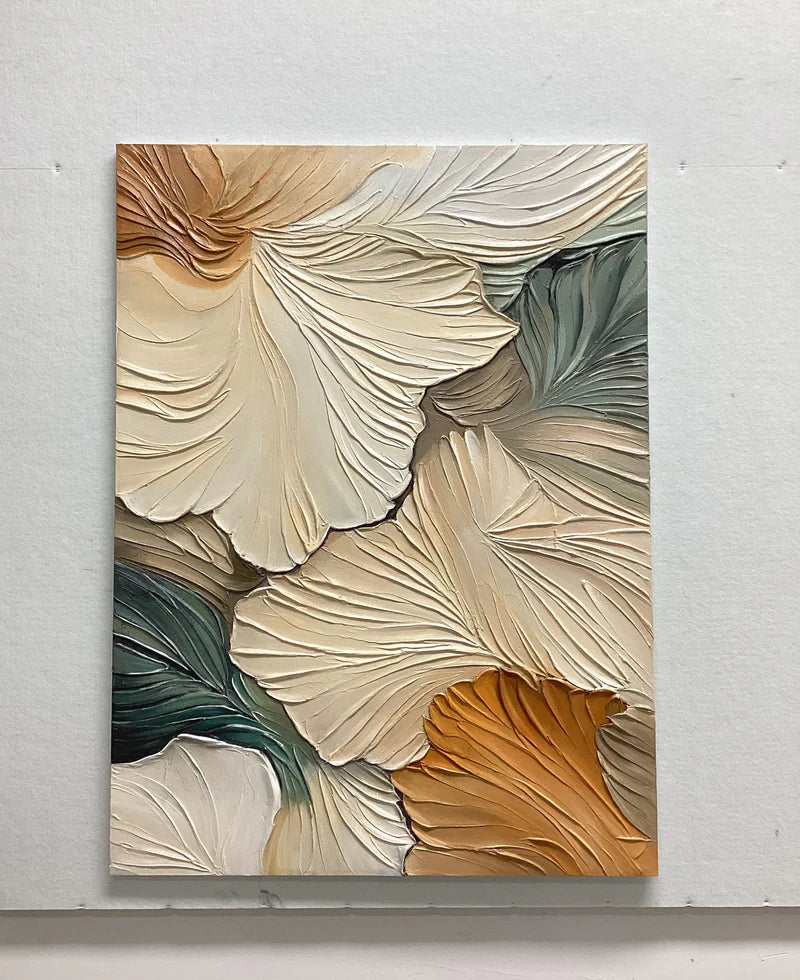 Whispering Petal Layers-Interior Design Hand drawn Thick Coating 3D Petal Texture Wall Art