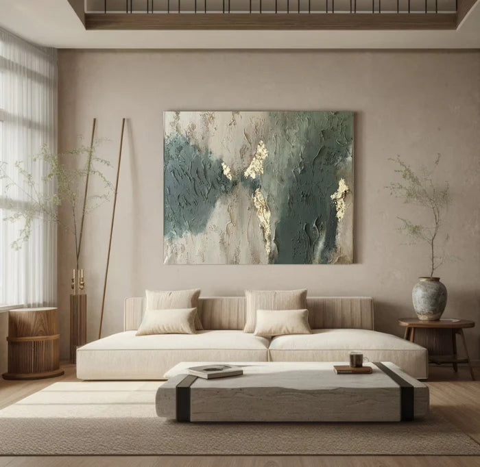 Whispers of Earth - Wabi-Sabi Textured Abstract Oil Painting with Gold Leaf