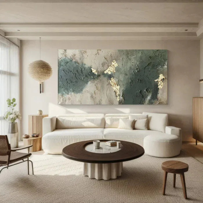 Whispers of Earth - Wabi-Sabi Textured Abstract Oil Painting with Gold Leaf - artextured