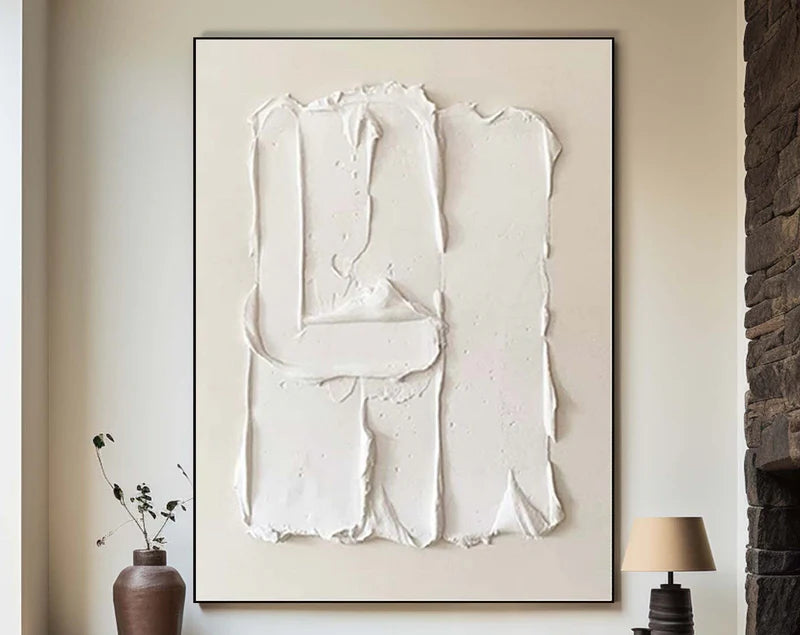 Minimalist 3D White Abstract Art – Textured Canvas for Modern Interiors