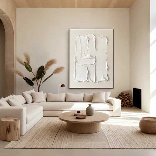 Minimalist 3D White Abstract Art – Textured Canvas for Modern Interiors - artextured