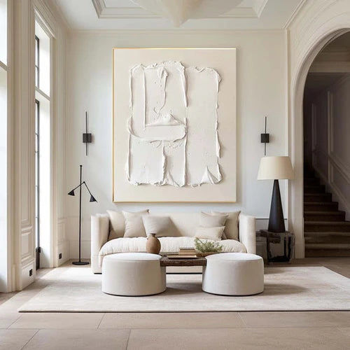 Minimalist 3D White Abstract Art – Textured Canvas for Modern Interiors