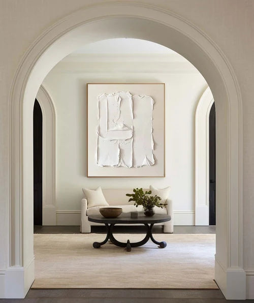 Minimalist 3D White Abstract Art – Textured Canvas for Modern Interiors