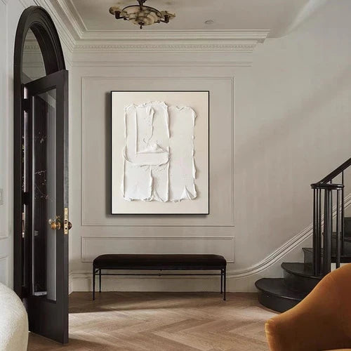 Minimalist 3D White Abstract Art – Textured Canvas for Modern Interiors