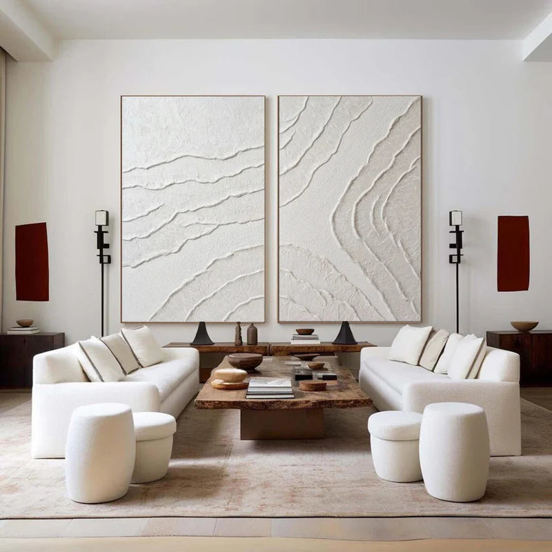 Set of 2 Minimalist Textured Wall Art – Neutral 3D Abstract Canvas Decor