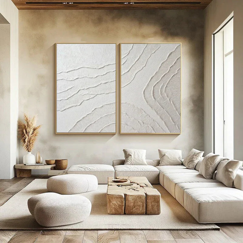 Set of 2 Minimalist Textured Wall Art – Neutral 3D Abstract Canvas Decor - artextured