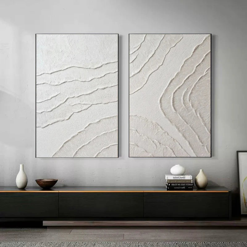 Set of 2 Minimalist Textured Wall Art – Neutral 3D Abstract Canvas Decor
