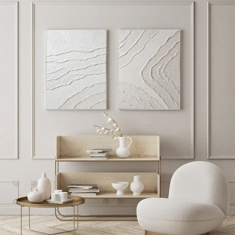 Set of 2 Minimalist Textured Wall Art – Neutral 3D Abstract Canvas Decor