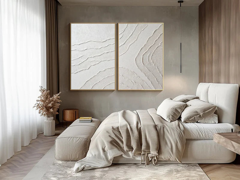 Set of 2 Minimalist Textured Wall Art – Neutral 3D Abstract Canvas Decor