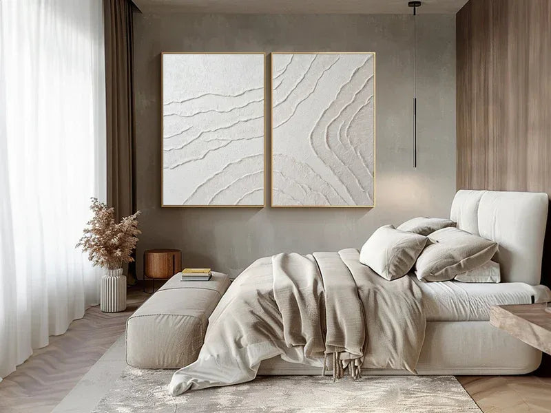 Set of 2 Minimalist Textured Wall Art – Neutral 3D Abstract Canvas Decor - artextured