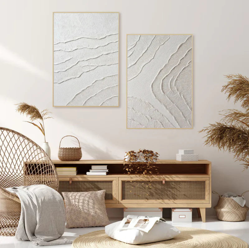 Set of 2 Minimalist Textured Wall Art – Neutral 3D Abstract Canvas Decor