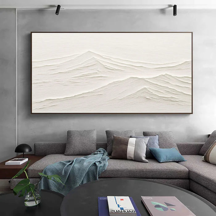 White Texture Ridges-Minimalist White Mountain Textured Canvas Art