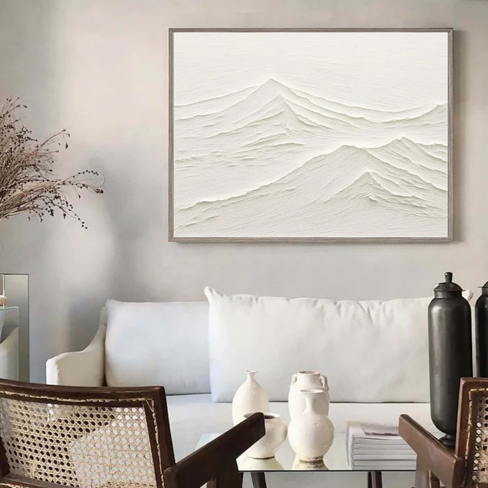 White Texture Ridges-Minimalist White Mountain Textured Canvas Art