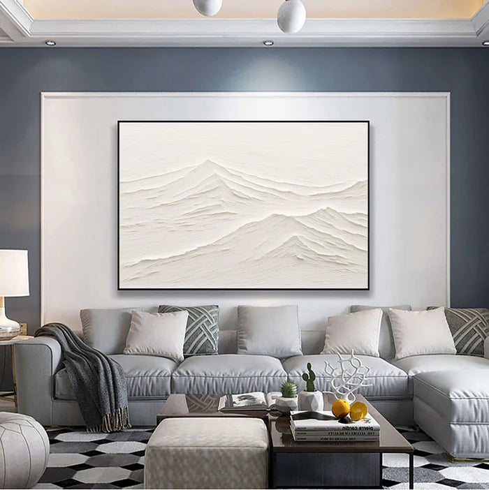 White Texture Ridges-Minimalist White Mountain Textured Canvas Art