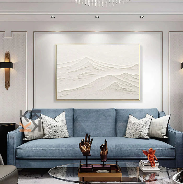 White Texture Ridges-Minimalist White Mountain Textured Canvas Art