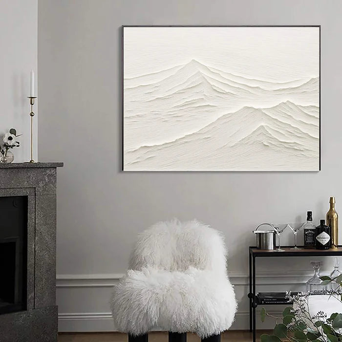 White Texture Ridges-Minimalist White Mountain Textured Canvas Art