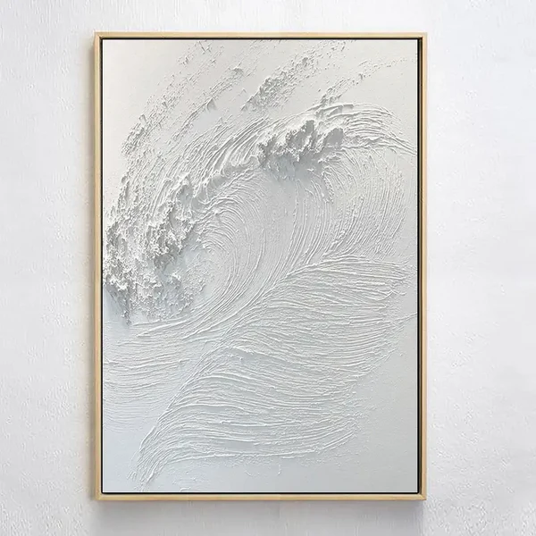 Whispering Waves -Modern Minimalist Pure White Vortex Texture Wall Art