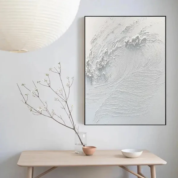 Whispering Waves -Modern Minimalist Pure White Vortex Texture Wall Art