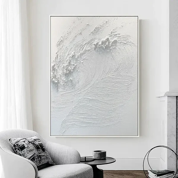 Whispering Waves -Modern Minimalist Pure White Vortex Texture Wall Art