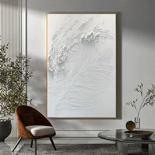 Whispering Waves -Modern Minimalist Pure White Vortex Texture Wall Art - artextured