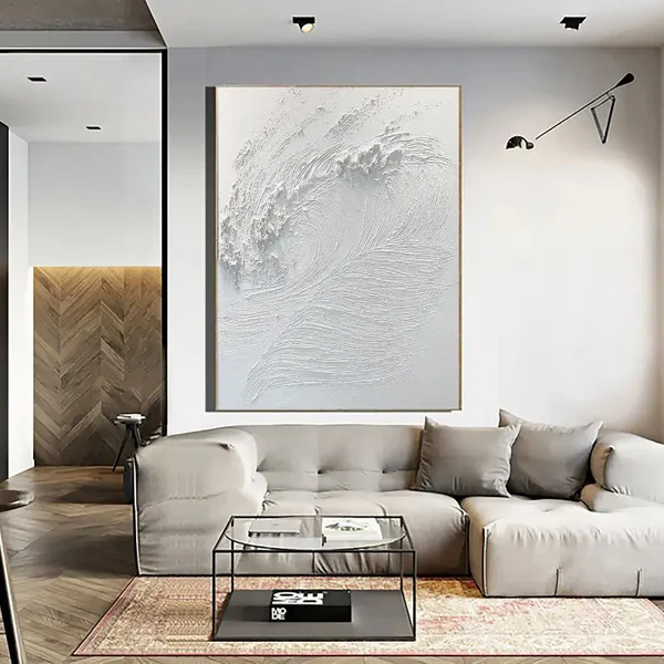 Whispering Waves -Modern Minimalist Pure White Vortex Texture Wall Art