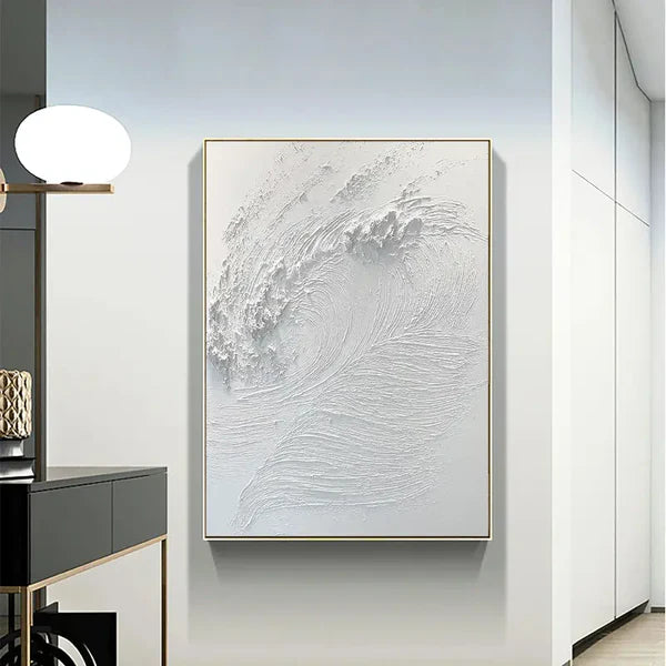 Whispering Waves -Modern Minimalist Pure White Vortex Texture Wall Art