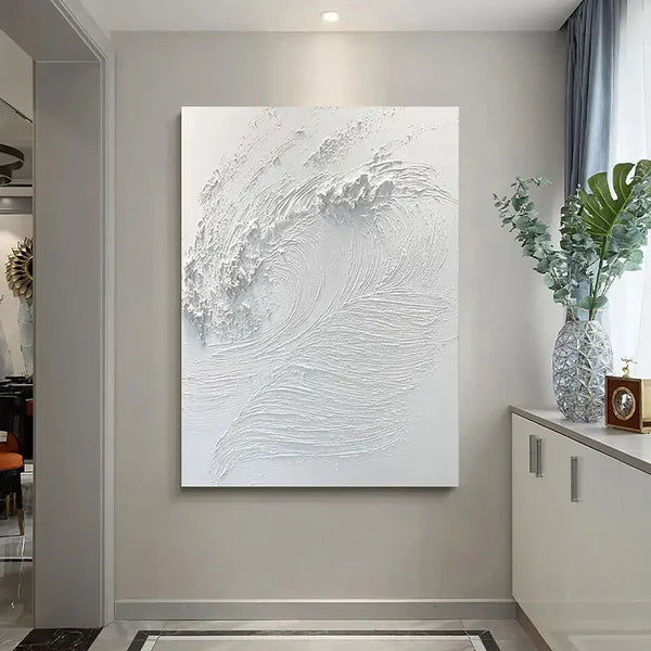 Whispering Waves -Modern Minimalist Pure White Vortex Texture Wall Art