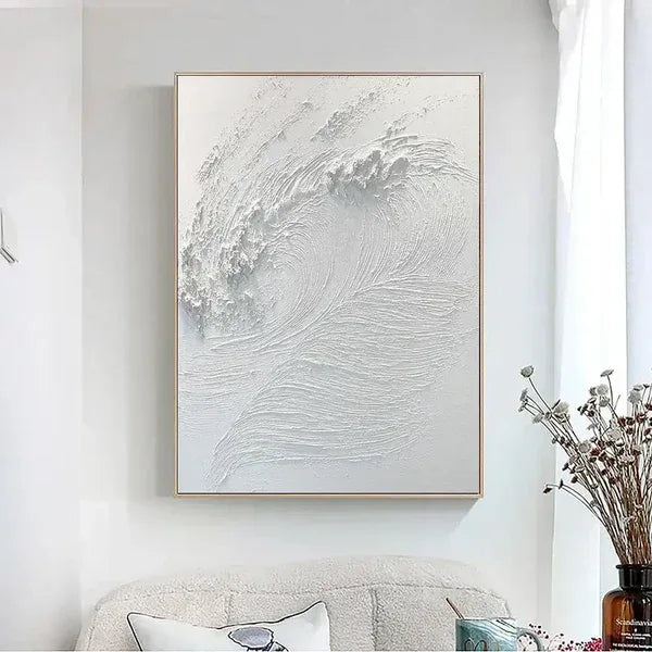 Whispering Waves -Modern Minimalist Pure White Vortex Texture Wall Art - artextured