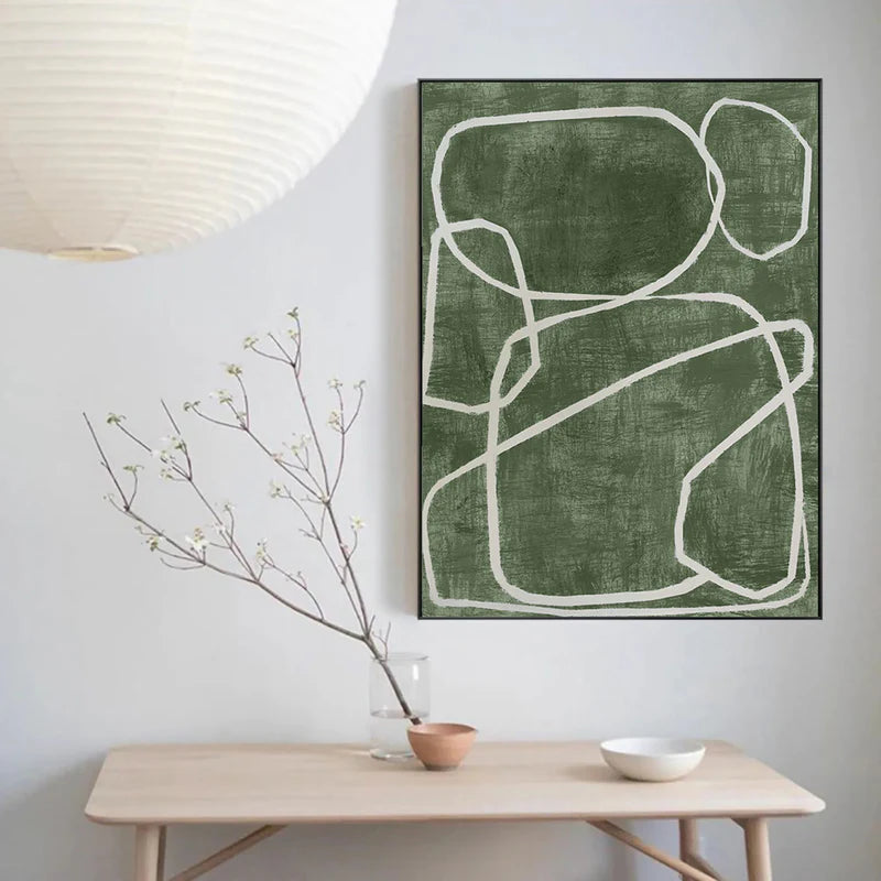 Tranquil Paths-Hand Drawn Dark Green Abstract Irregular Line Wall Art