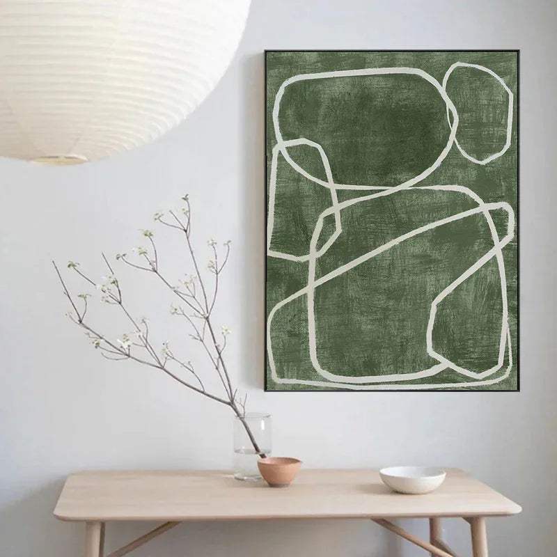 Tranquil Paths-Hand Drawn Dark Green Abstract Irregular Line Wall Art - artextured